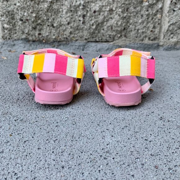 SEED Girls Stripe Sandals 7.5 24 NEW Toddler Girl Pink Yellow Shoes Stripes - Picture 3 of 6